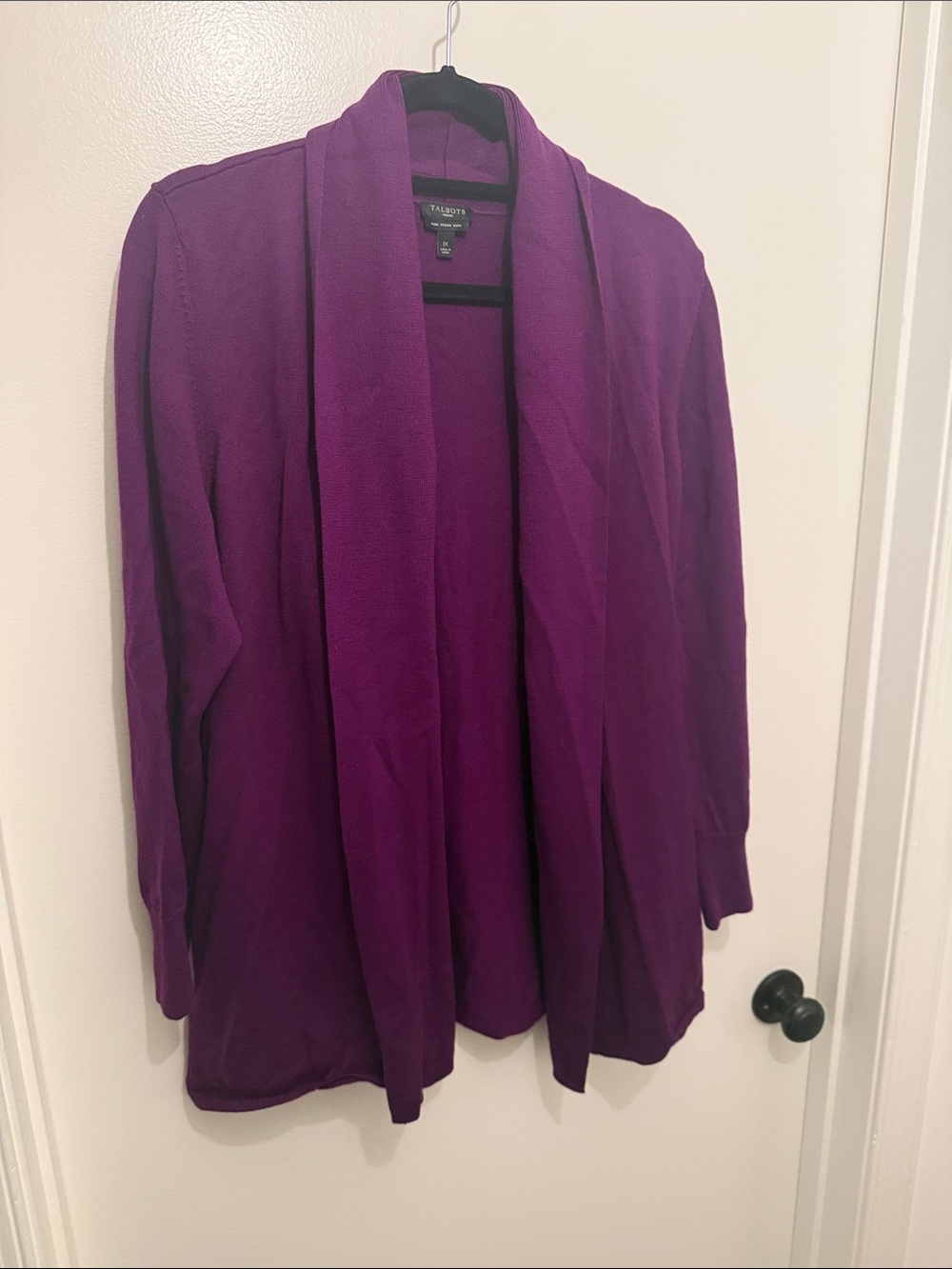 Talbots Deep Purple Open-Front Shawl Collar Cardigan